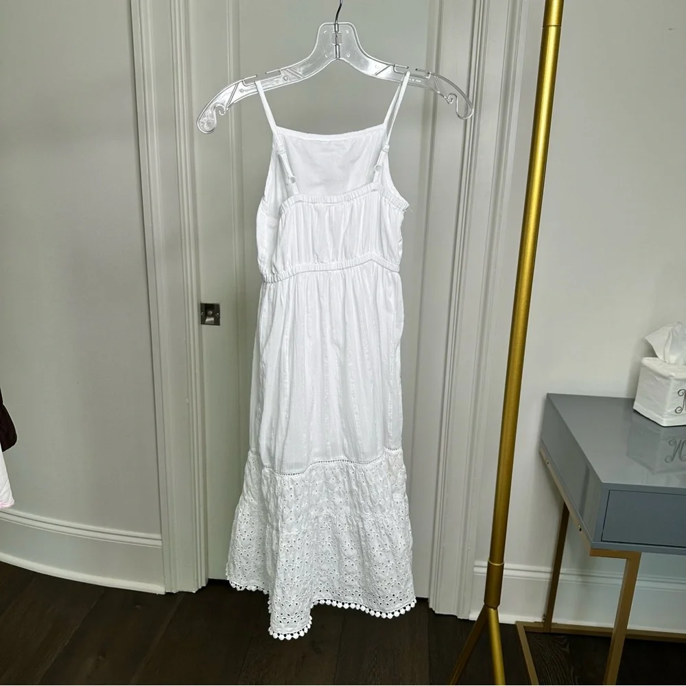 Boho Eyelet 100% Cotton Girls Maxi Dress 6/6X Adjustable Spaghetti Straps Lined - Picture 3 of 9